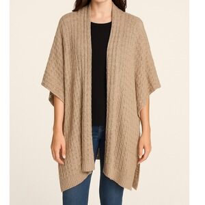 Chico's Tan Cream Beige Ruana Sweater One Size Shawl Poncho Open Weave Knit